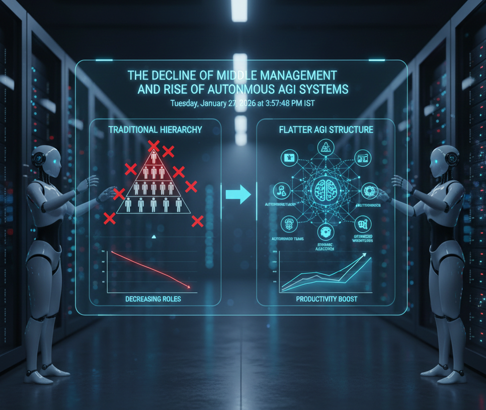The decline of middle management and rise of autonomous AGI systems